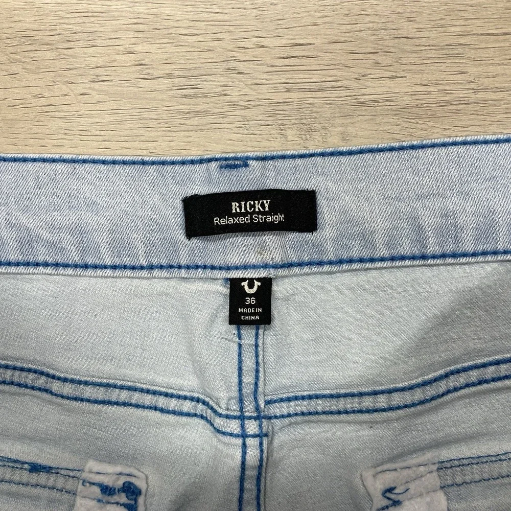 NWT True Religion Ricky SN Flap Straight Jeans Sz 36 Light Endless Wash Casual